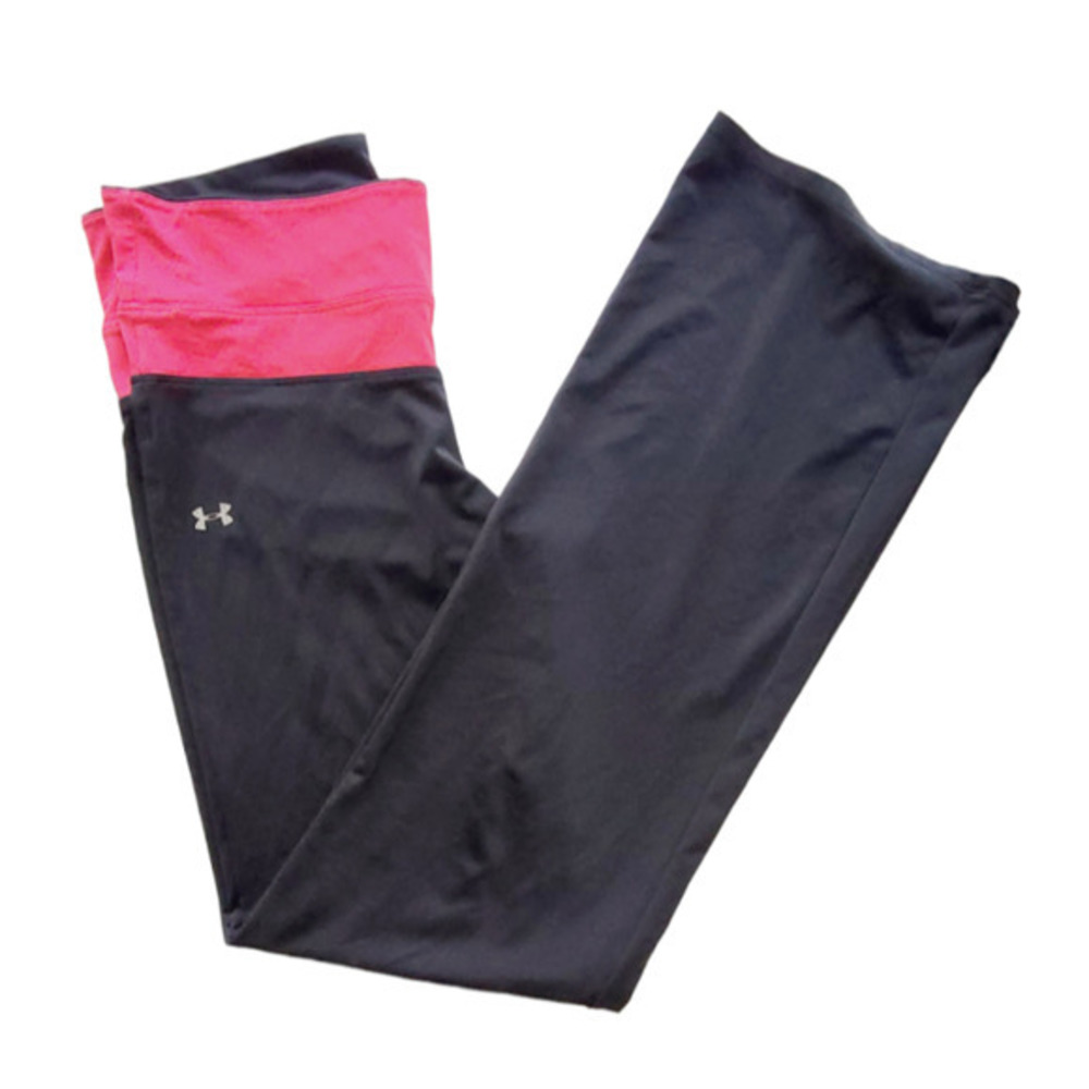 Under Armour Allseasongear Women Black Pink Fold Over Waist Yoga Pants Medium